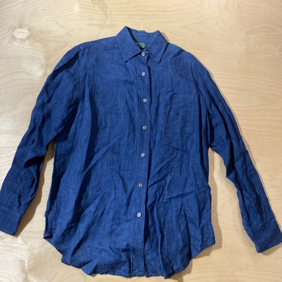 Lauren Ralph Lauren Button Up Ling Sleeve Shirt Small Linen (JR) - Picture 2 of 7